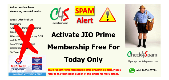 Free JIO Prime Membership hoax