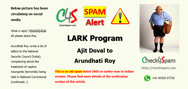 lark program ajit doval reply arundhati roy spam