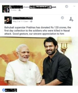 bahubali hero prabhas donates 120 crores spam