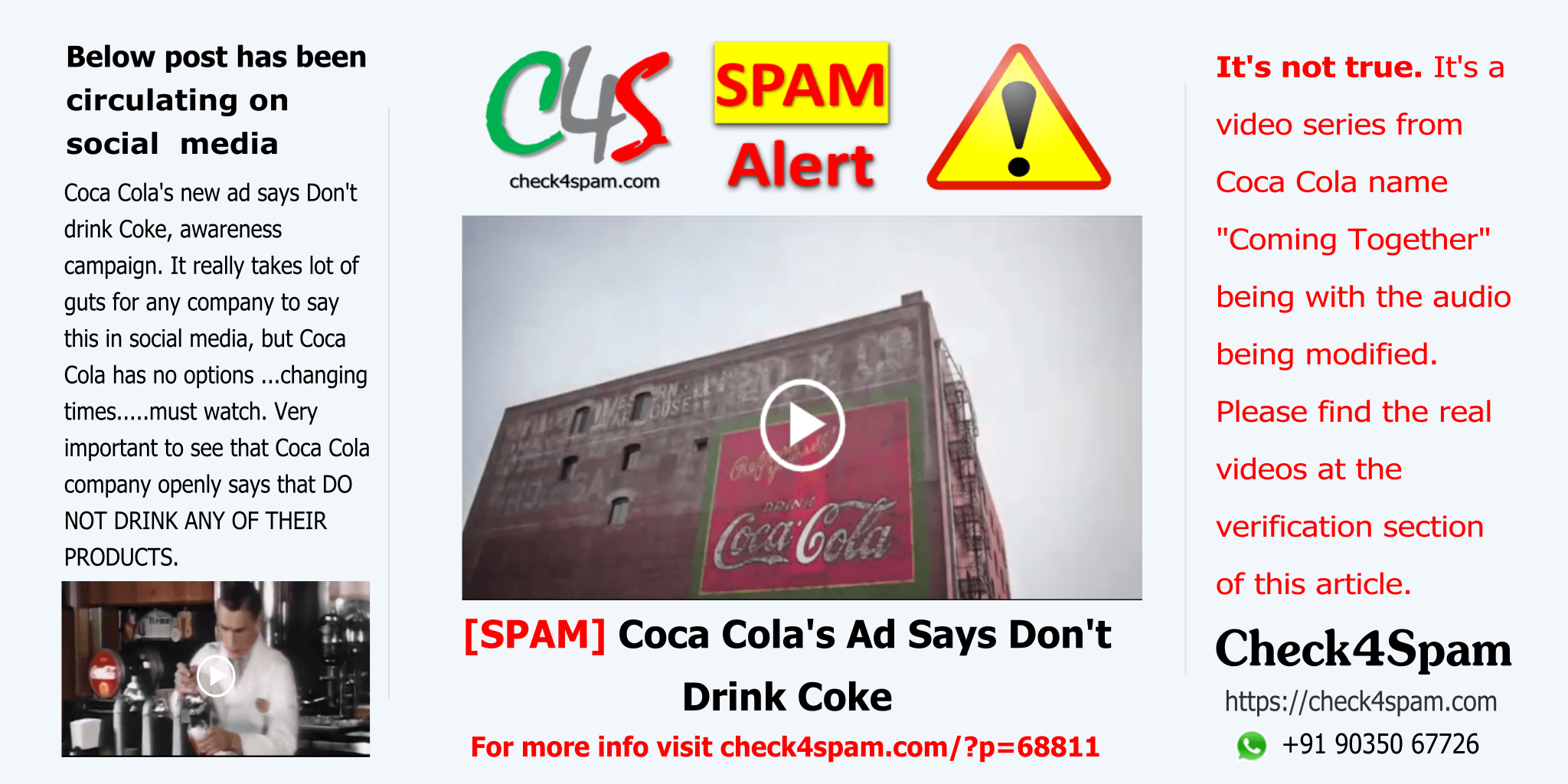 Coca Cola ad says Don't drink Coke - SPAM