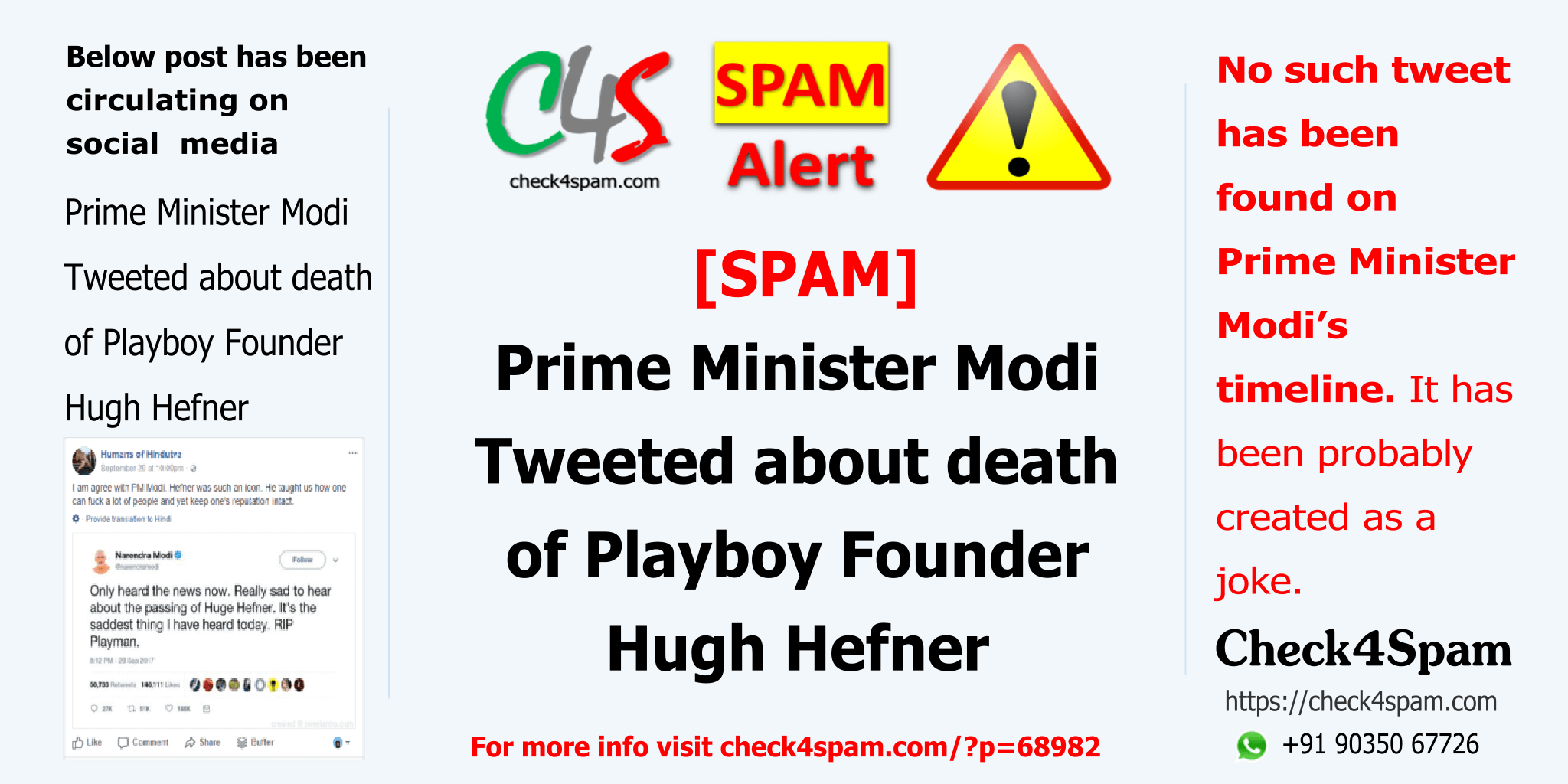 modi tweeted death playboy founder - SPAM