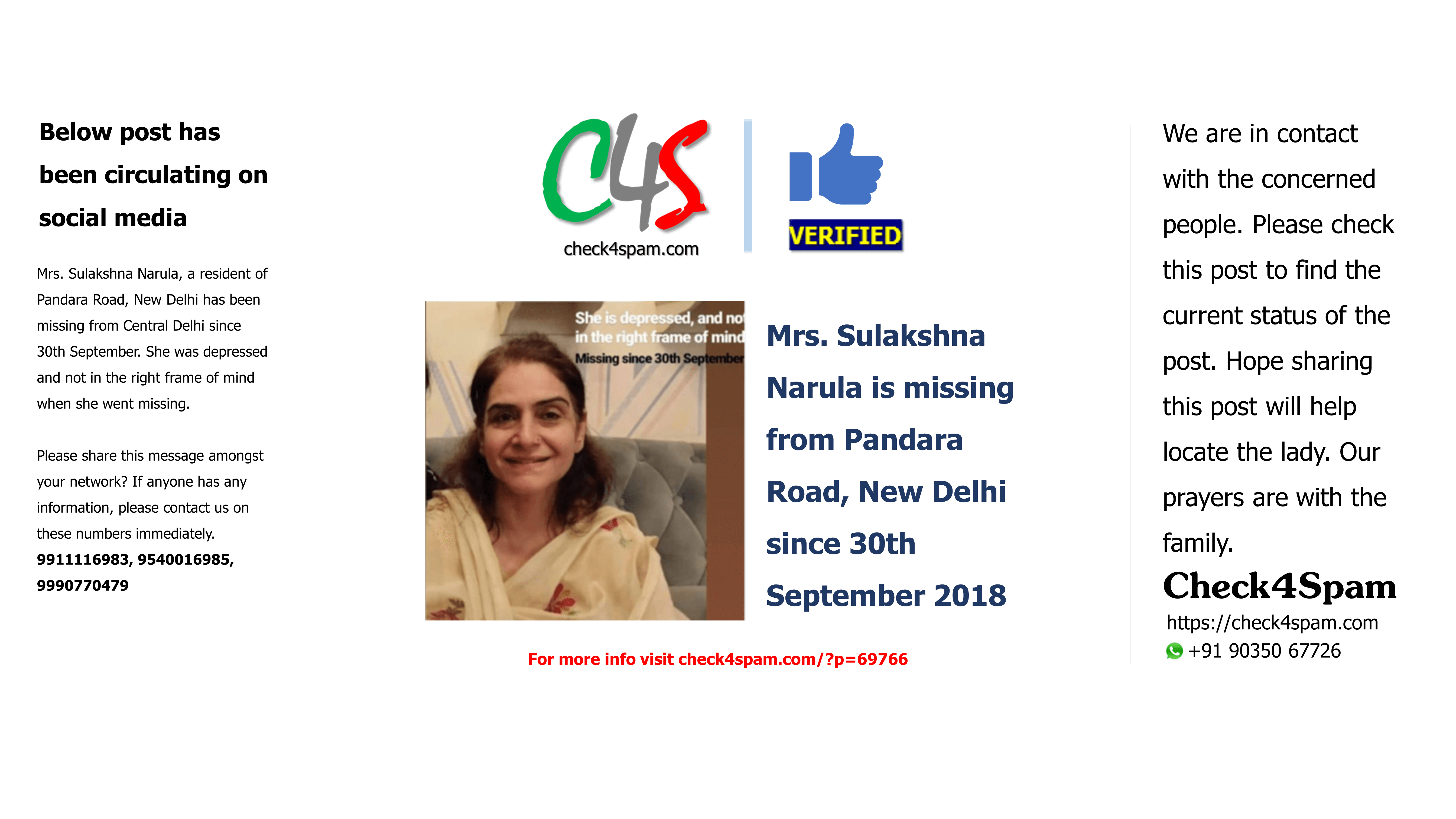 [NOT SPAM] Missing Woman, Pandara Road New Delhi