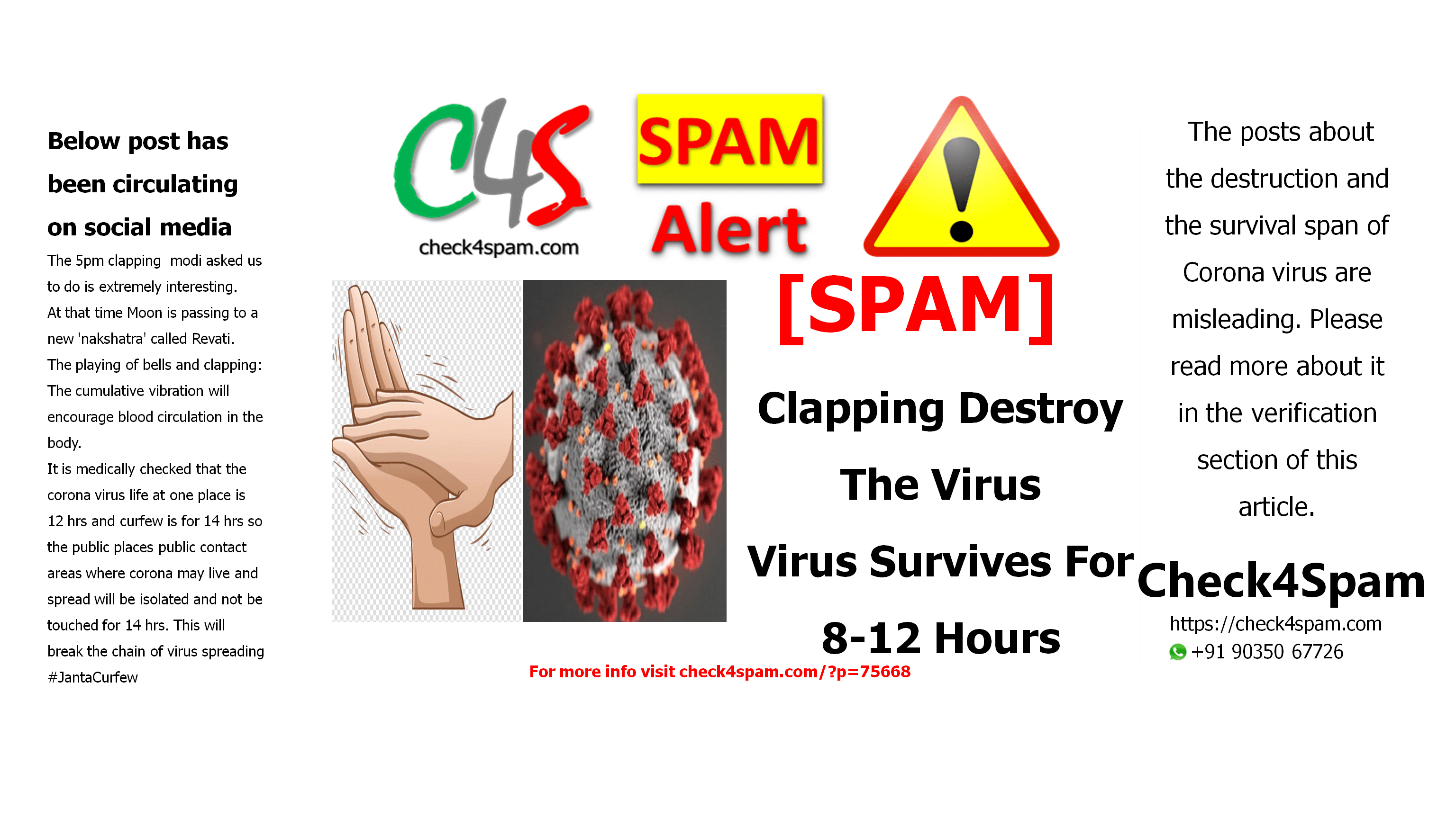 Clapping Destroy The Virus, Survival Span Of The Virus Is 8-12 Hours