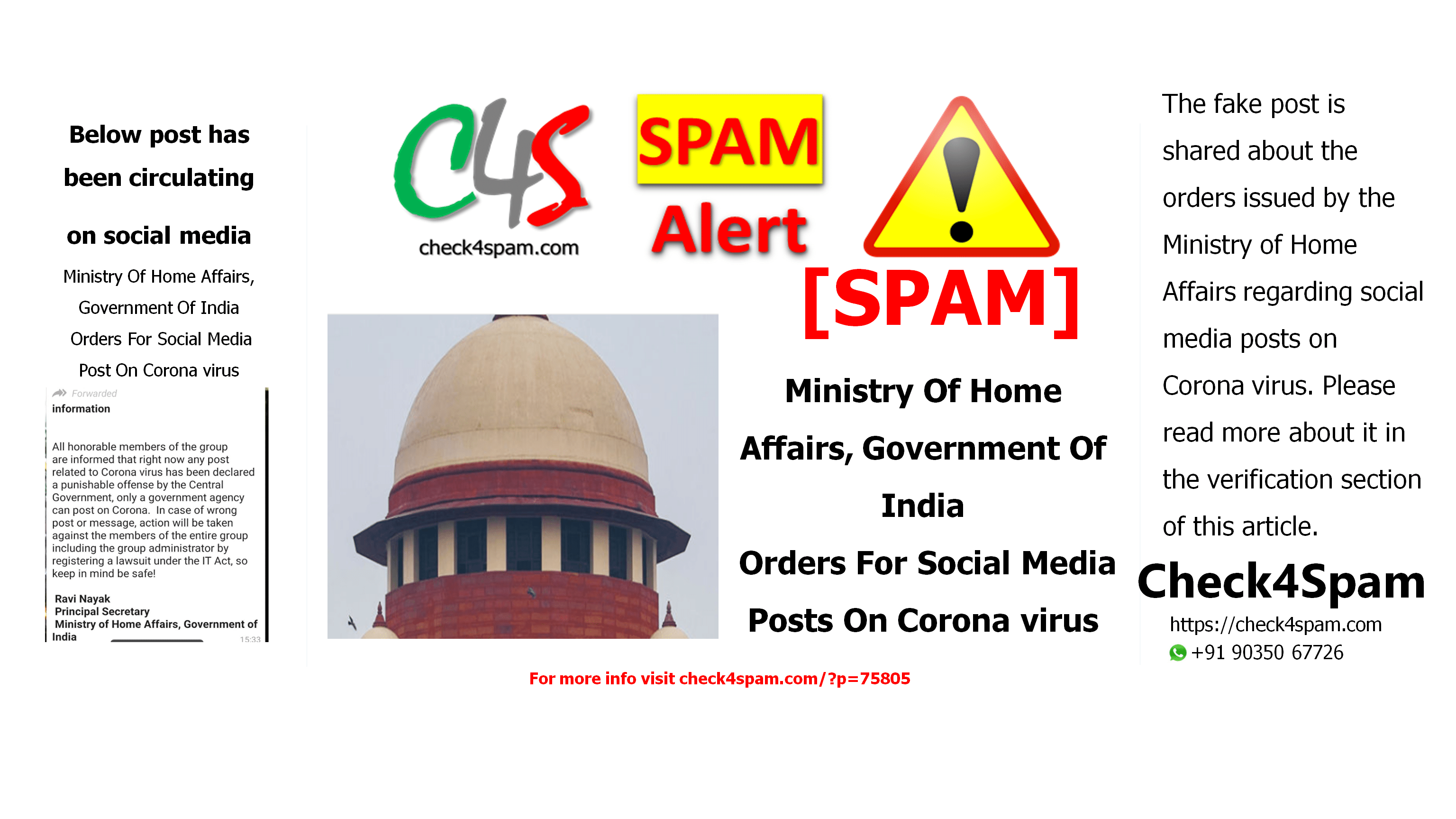 Ministry Of Home Affairs, Government Of India Orders For Social Media Post On Coronavirus