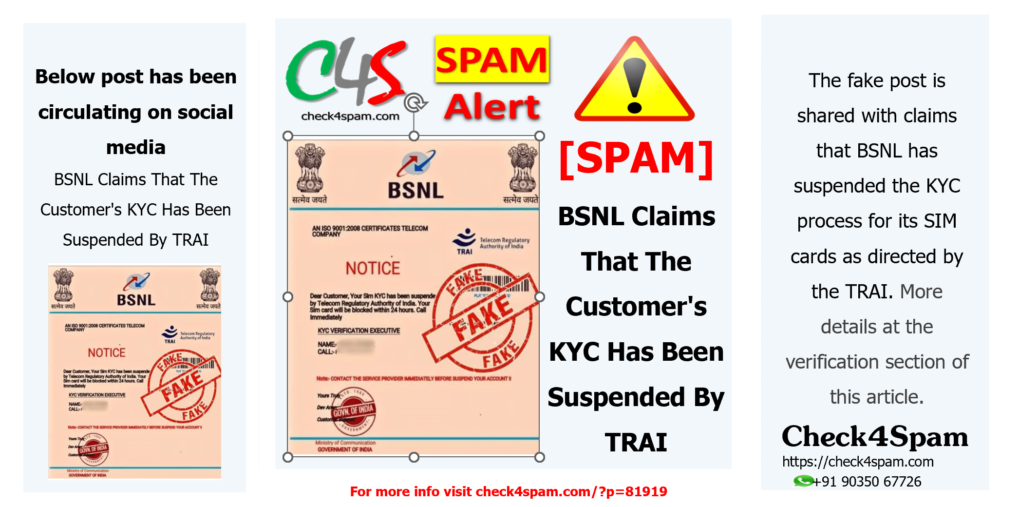 BSNL Claims That The Customer's KYC Has Been Suspended By TRAI